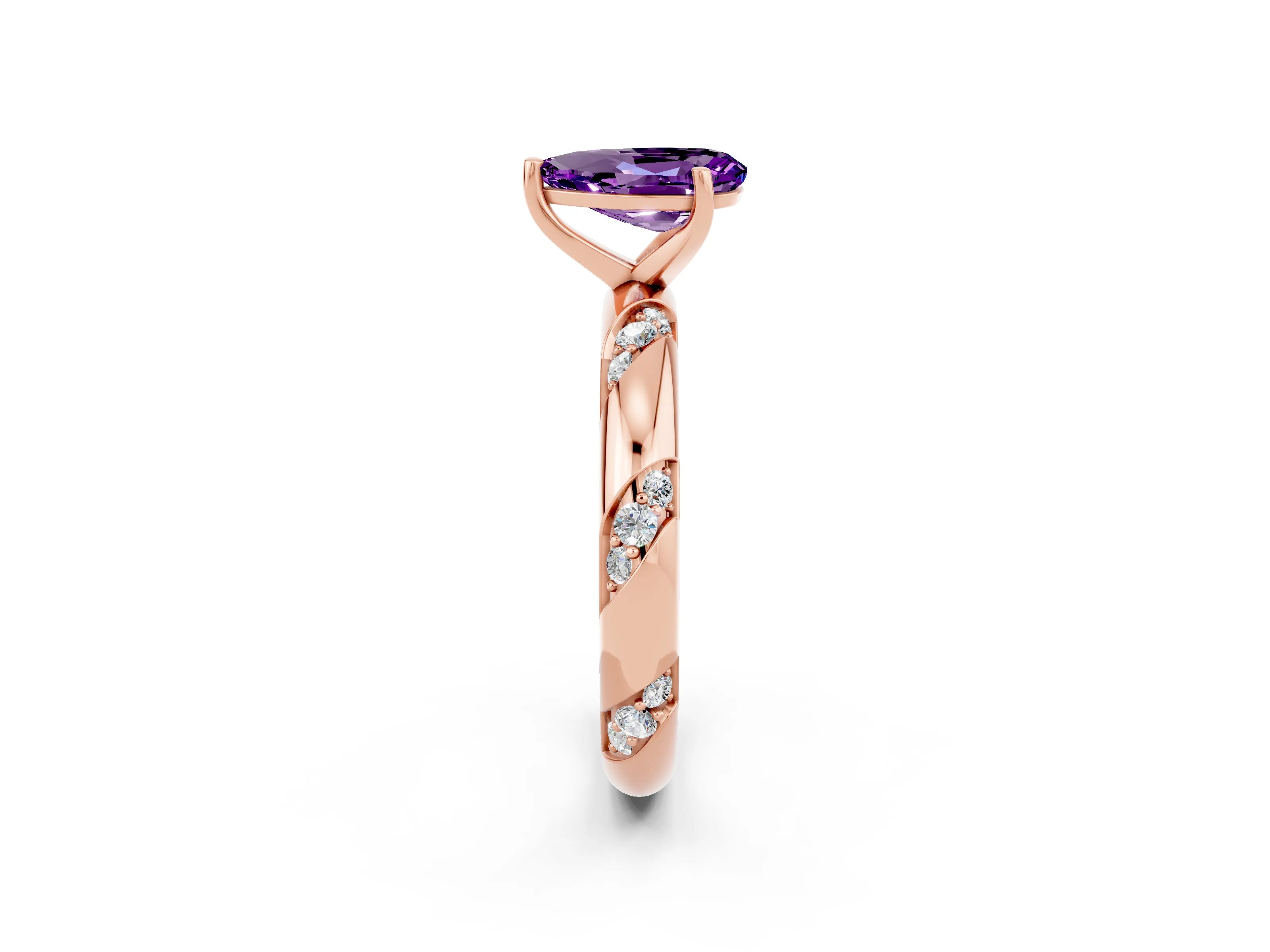 Rose gold Pear Cut Solitaire Diamond Engagement Ring with Twisted Pave Band and Four-Prong Setting_2