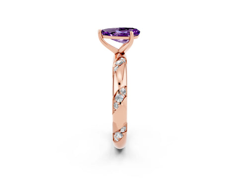 Rose gold Pear Cut Solitaire Diamond Engagement Ring with Twisted Pave Band and Four-Prong Setting_2