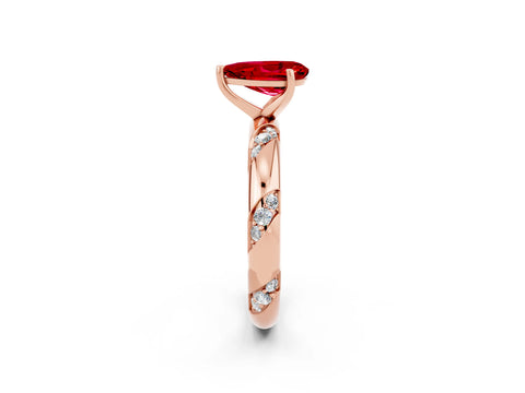 Rose gold Pear Cut Solitaire Diamond Engagement Ring with Twisted Pave Band and Four-Prong Setting_2