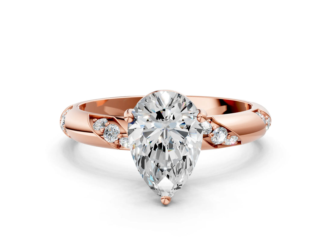 Rose gold Pear Cut Solitaire Diamond Engagement Ring with Twisted Pave Band and Four-Prong Setting_3