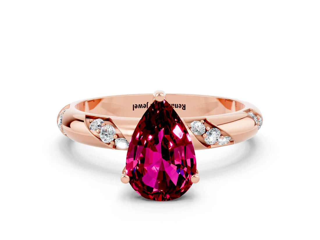 Rose gold Pear Cut Solitaire Diamond Engagement Ring with Twisted Pave Band and Four-Prong Setting