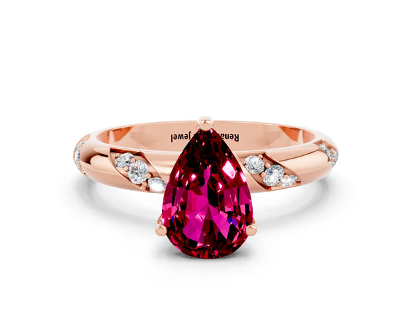 Rose gold Pear Cut Garnet Solitaire Engagement Ring with Twisted Round  Accent Band and Prong Setting