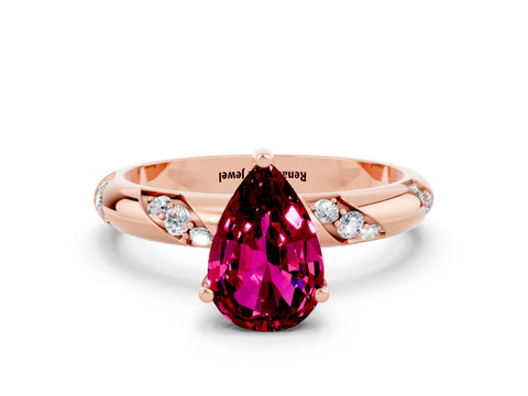 Rose gold Pear Cut Solitaire Diamond Engagement Ring with Twisted Pave Band and Four-Prong Setting
