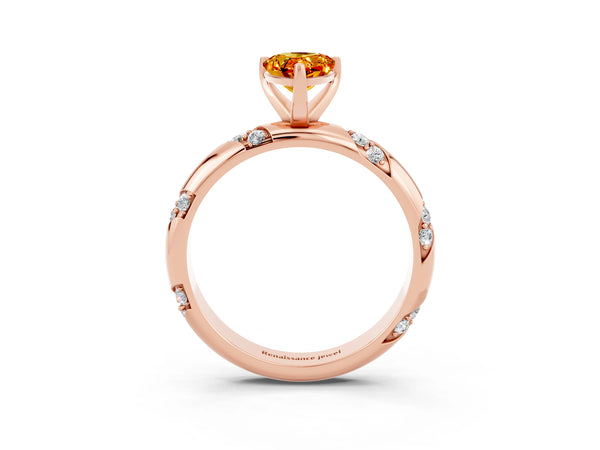 Rose gold Pear Cut Citrine Solitaire Engagement Ring with Twisted Round  Accent Band and Prong Setting