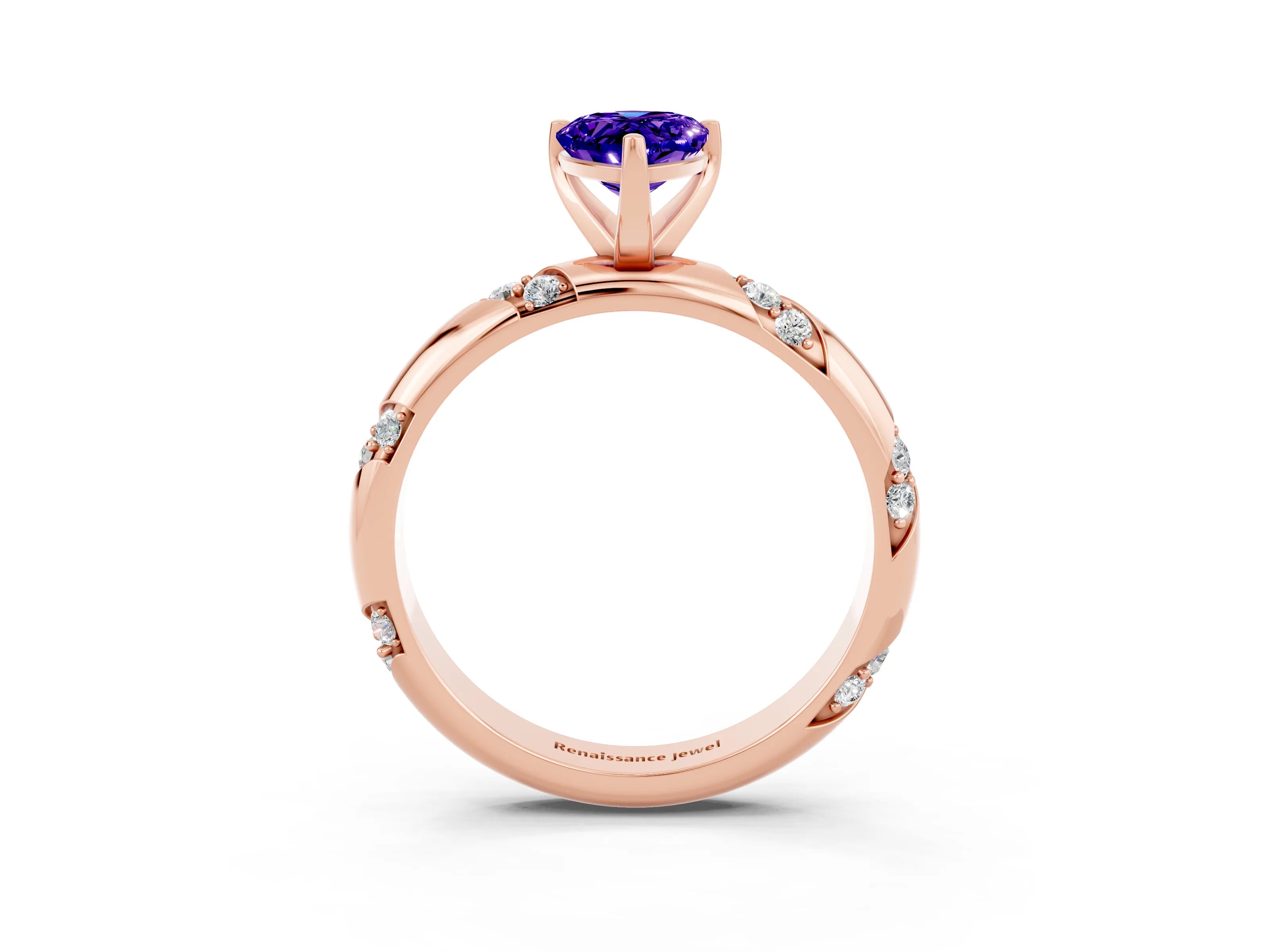 Rose gold Pear Cut Solitaire Diamond Engagement Ring with Twisted Pave Band and Four-Prong Setting_3