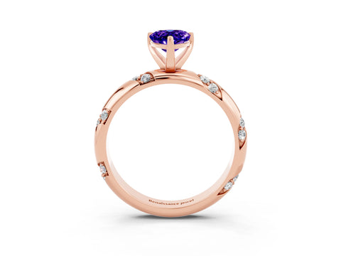 Rose gold Pear Cut Solitaire Diamond Engagement Ring with Twisted Pave Band and Four-Prong Setting_3