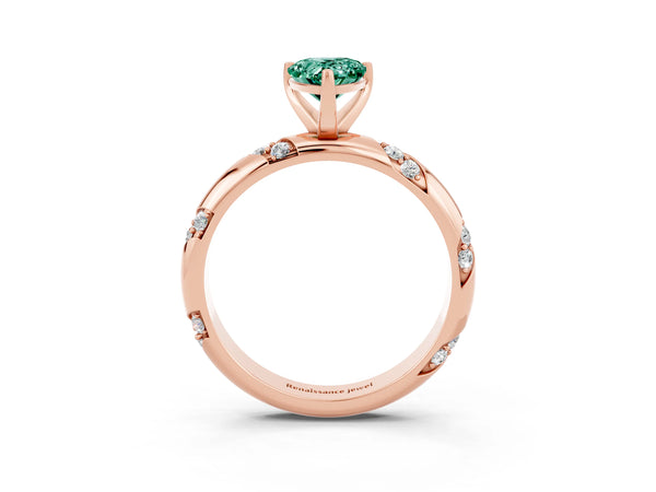 Rose gold Pear Cut Green Sapphire Solitaire Engagement Ring with Twisted Round  Accent Band and Prong Setting