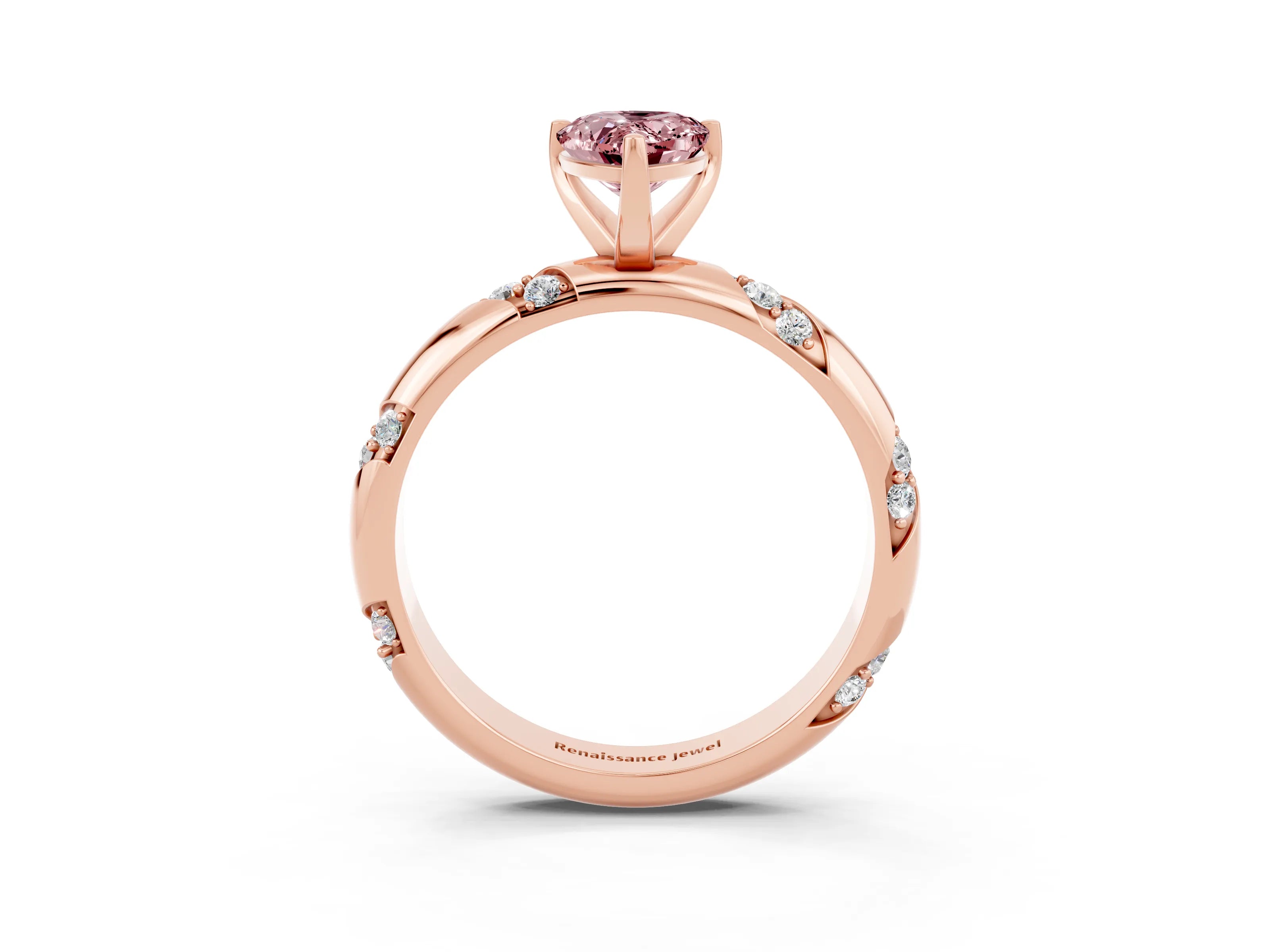 Rose gold Pear Cut Solitaire Diamond Engagement Ring with Twisted Pave Band and Four-Prong Setting_3