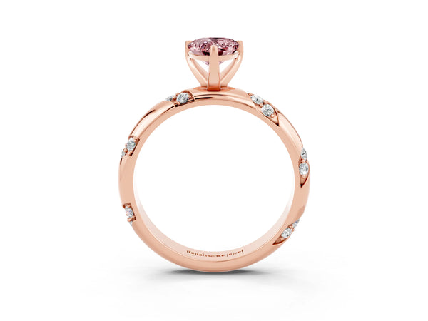 Rose gold Pear Cut Solitaire Diamond Engagement Ring with Twisted Pave Band and Four-Prong Setting