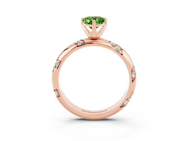 Rose gold Pear Cut Solitaire Diamond Engagement Ring with Twisted Pave Band and Four-Prong Setting