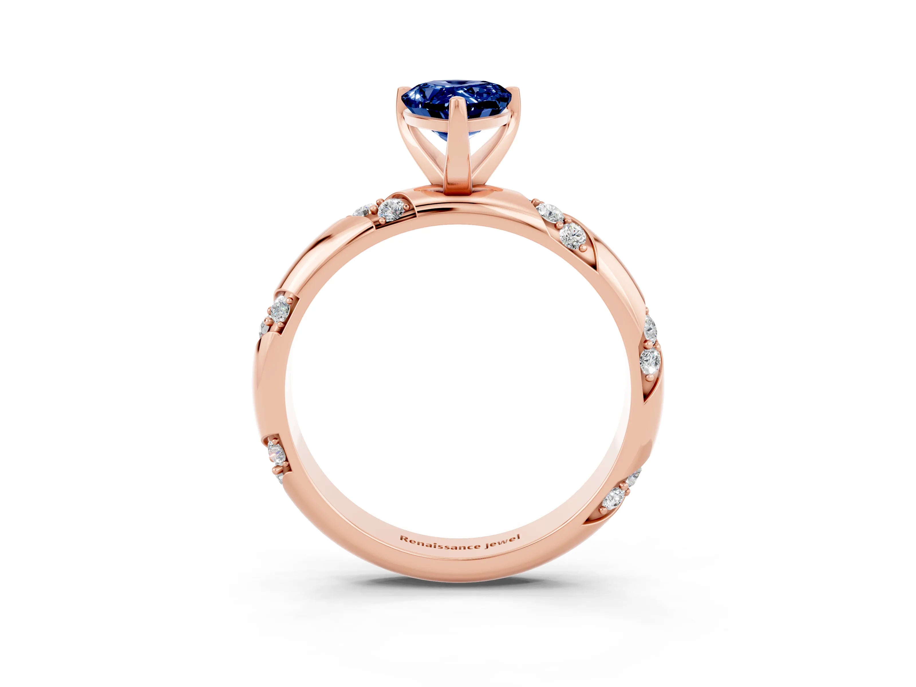 Rose gold Pear Cut Solitaire Diamond Engagement Ring with Twisted Pave Band and Four-Prong Setting_3