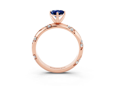 Rose gold Pear Cut Solitaire Diamond Engagement Ring with Twisted Pave Band and Four-Prong Setting_3