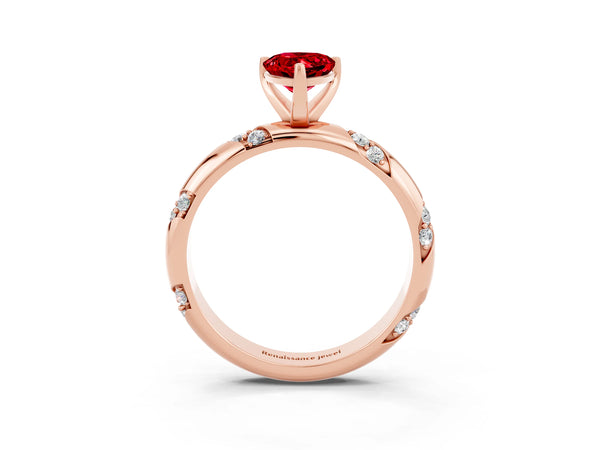Rose gold Pear Cut Solitaire Diamond Engagement Ring with Twisted Pave Band and Four-Prong Setting