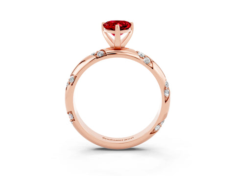 Rose gold Pear Cut Solitaire Diamond Engagement Ring with Twisted Pave Band and Four-Prong Setting_3