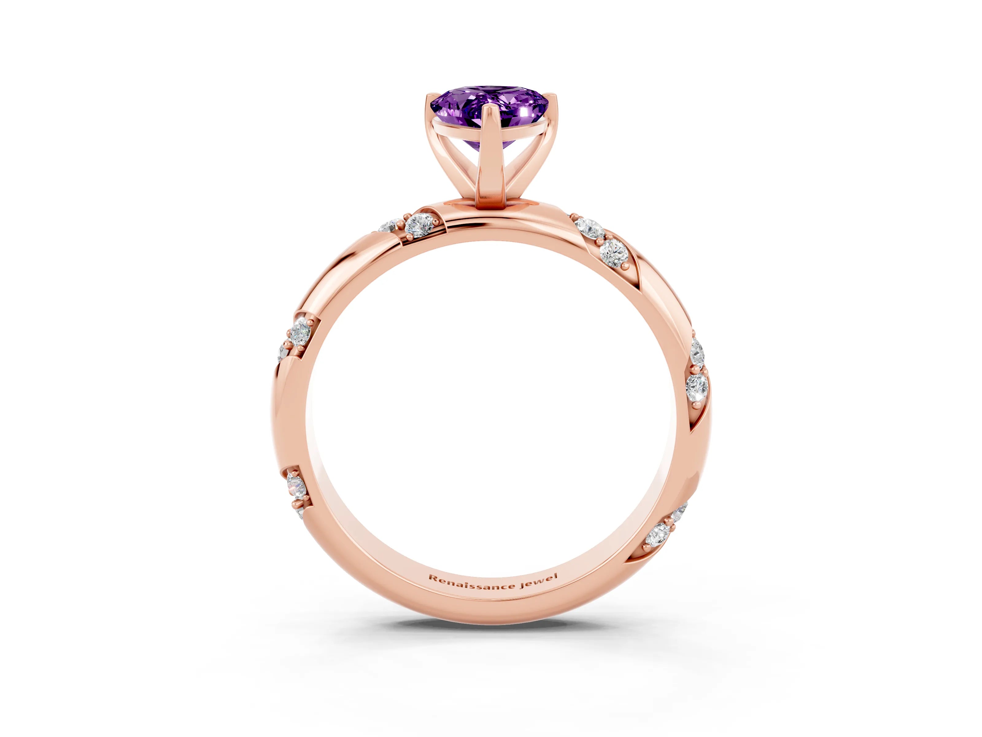 Rose gold Pear Cut Solitaire Diamond Engagement Ring with Twisted Pave Band and Four-Prong Setting_3