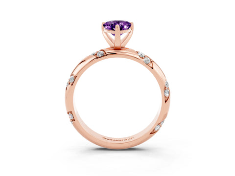 Rose gold Pear Cut Solitaire Diamond Engagement Ring with Twisted Pave Band and Four-Prong Setting_3