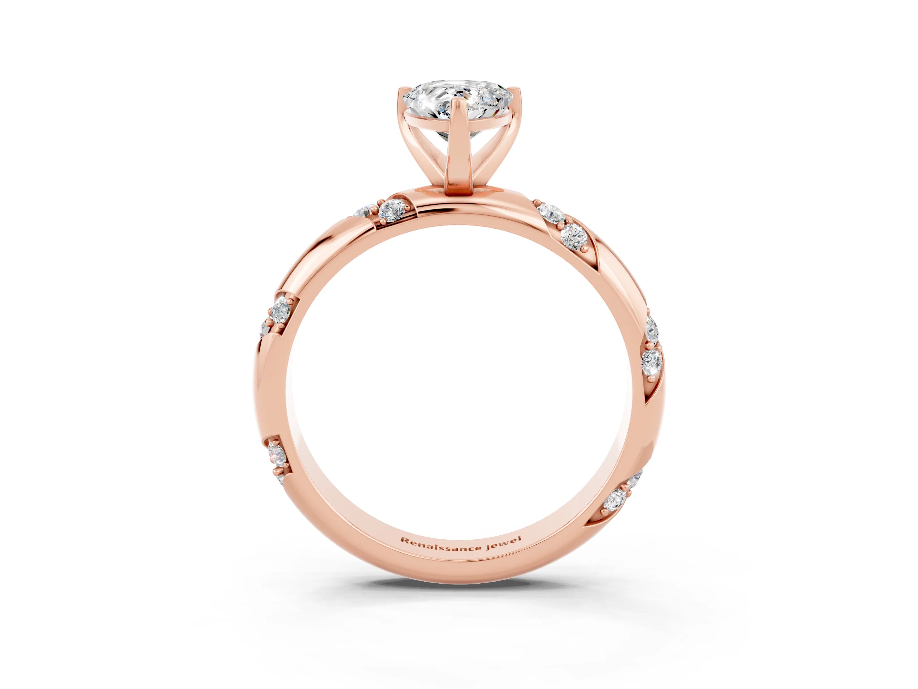 Rose gold Pear Cut Solitaire Diamond Engagement Ring with Twisted Pave Band and Four-Prong Setting_3