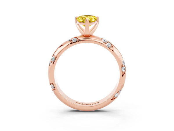 Rose gold Pear Cut Yellow Sapphire Solitaire Engagement Ring with Twisted Round  Accent Band and Prong Setting