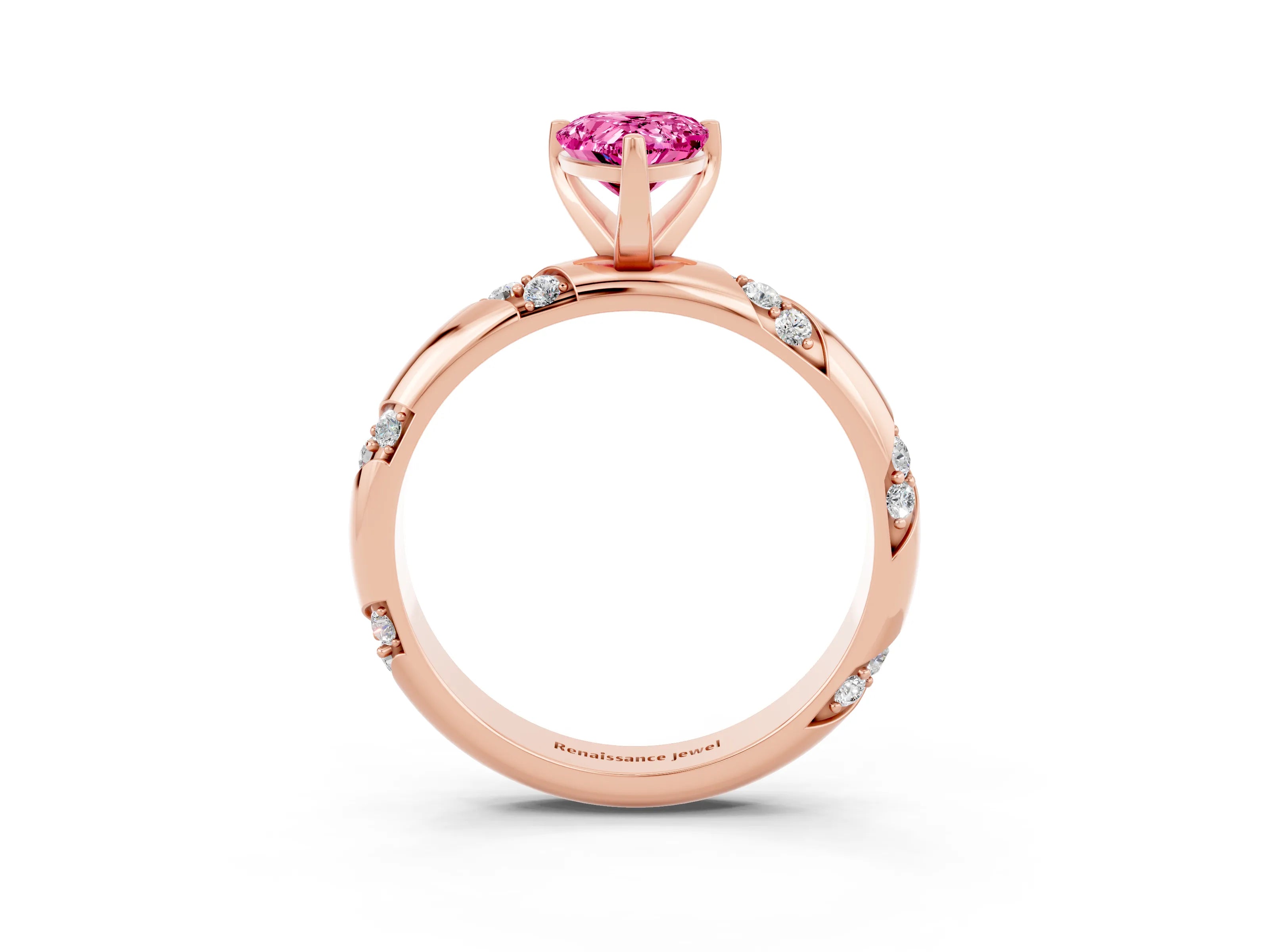 Rose gold Pear Cut Solitaire Diamond Engagement Ring with Twisted Pave Band and Four-Prong Setting_3