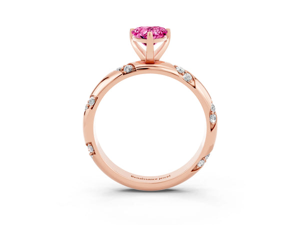 Rose gold Pear Cut Solitaire Diamond Engagement Ring with Twisted Pave Band and Four-Prong Setting