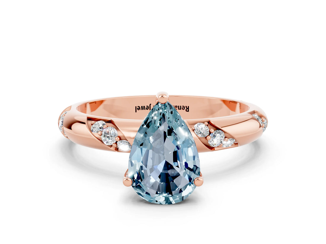 Rose gold Pear Cut Solitaire Diamond Engagement Ring with Twisted Pave Band and Four-Prong Setting