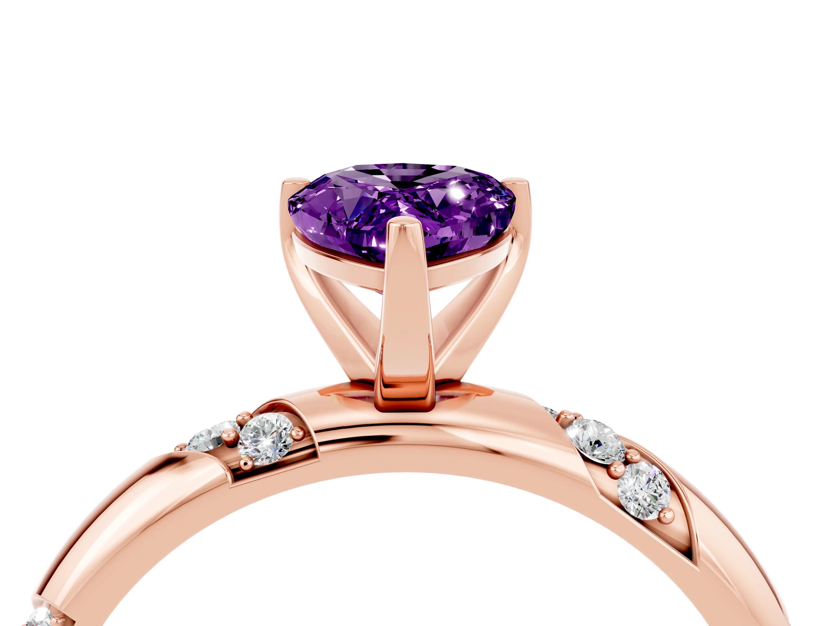 Rose gold Pear Cut Solitaire Diamond Engagement Ring with Twisted Pave Band and Four-Prong Setting_4