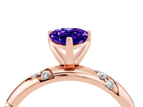 Rose gold Pear Cut Solitaire Diamond Engagement Ring with Twisted Pave Band and Four-Prong Setting_4