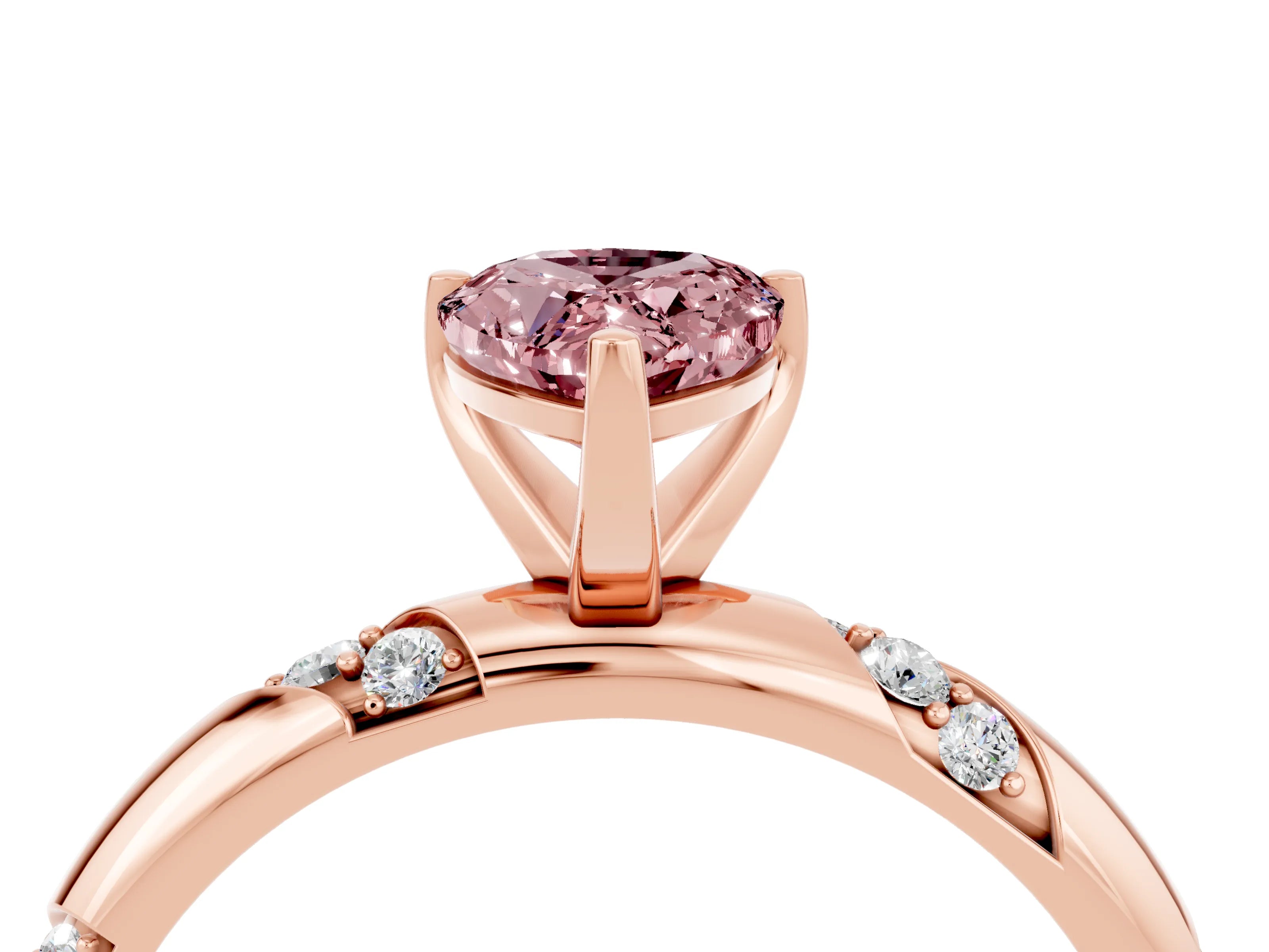 Rose gold Pear Cut Solitaire Diamond Engagement Ring with Twisted Pave Band and Four-Prong Setting_4