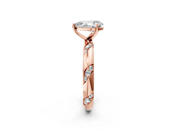 Rose gold Pear Cut Solitaire Diamond Engagement Ring with Twisted Pave Band and Four-Prong Setting