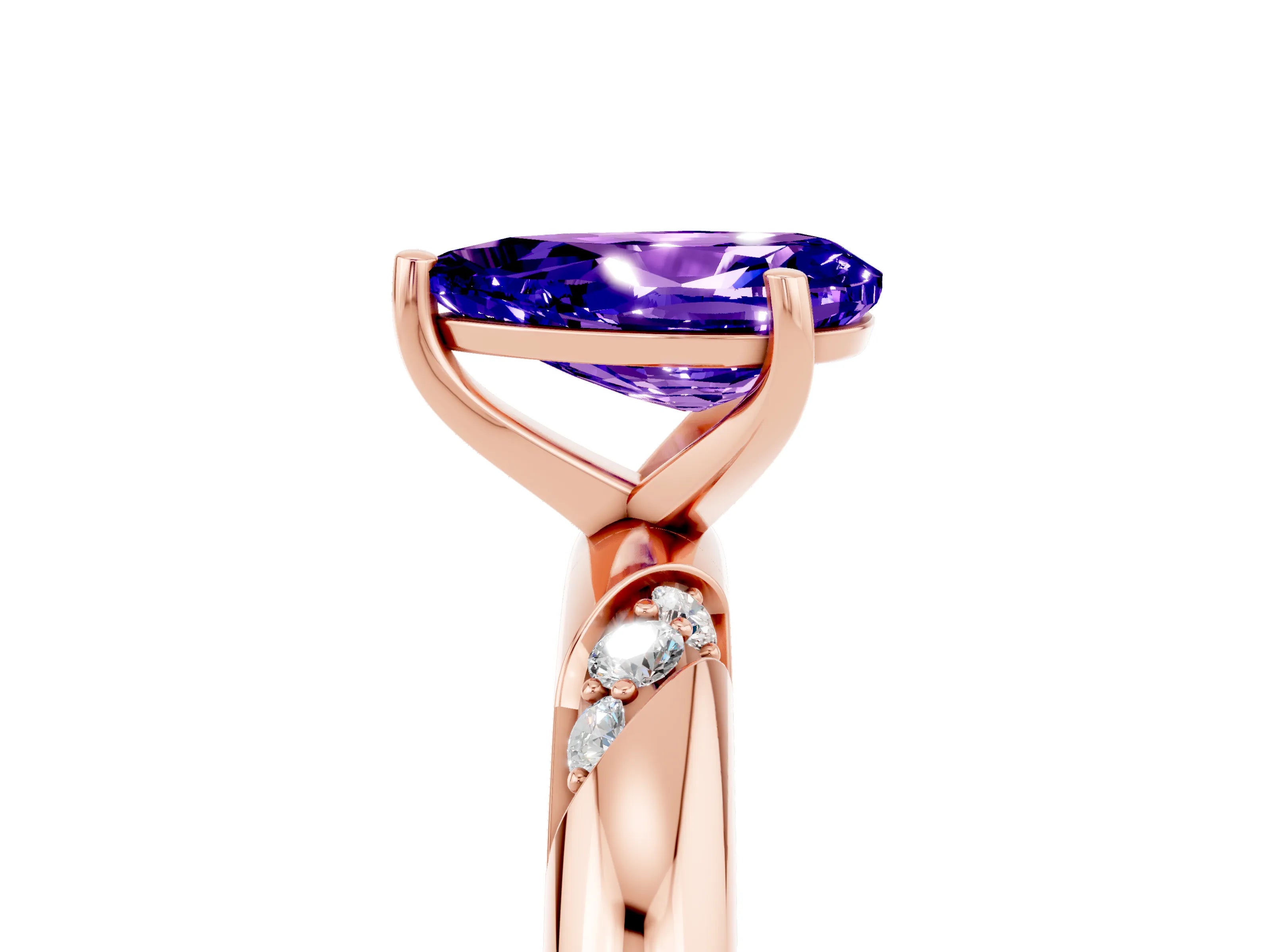 Rose gold Pear Cut Solitaire Diamond Engagement Ring with Twisted Pave Band and Four-Prong Setting_5