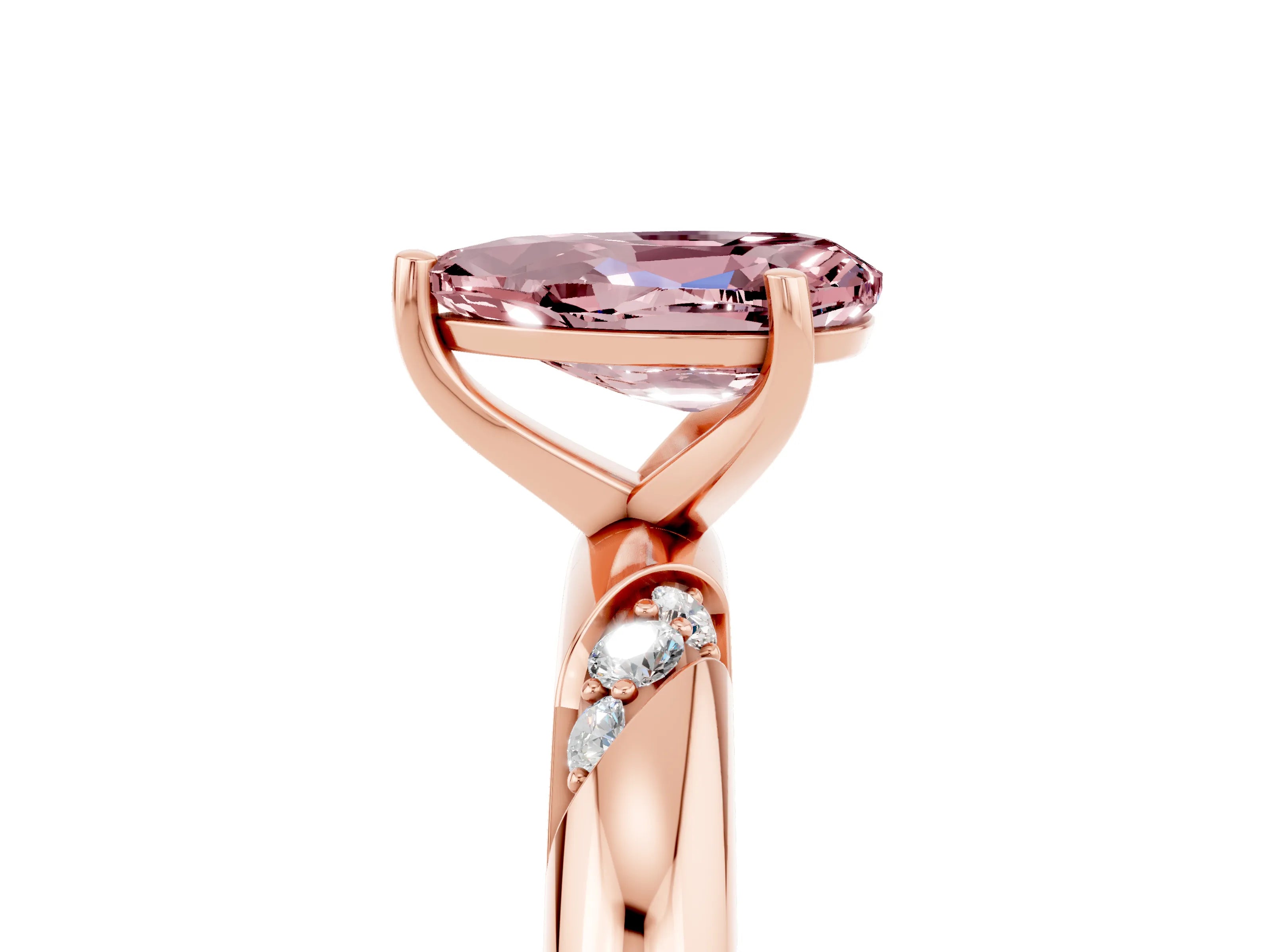 Rose gold Pear Cut Solitaire Diamond Engagement Ring with Twisted Pave Band and Four-Prong Setting_5