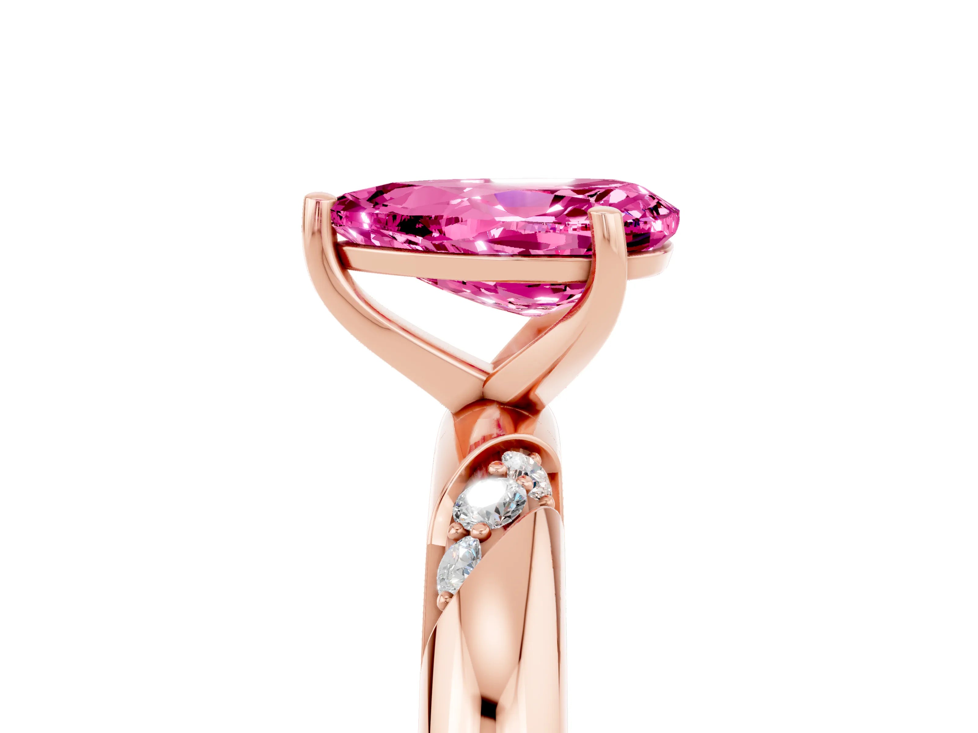 Rose gold Pear Cut Solitaire Diamond Engagement Ring with Twisted Pave Band and Four-Prong Setting_5