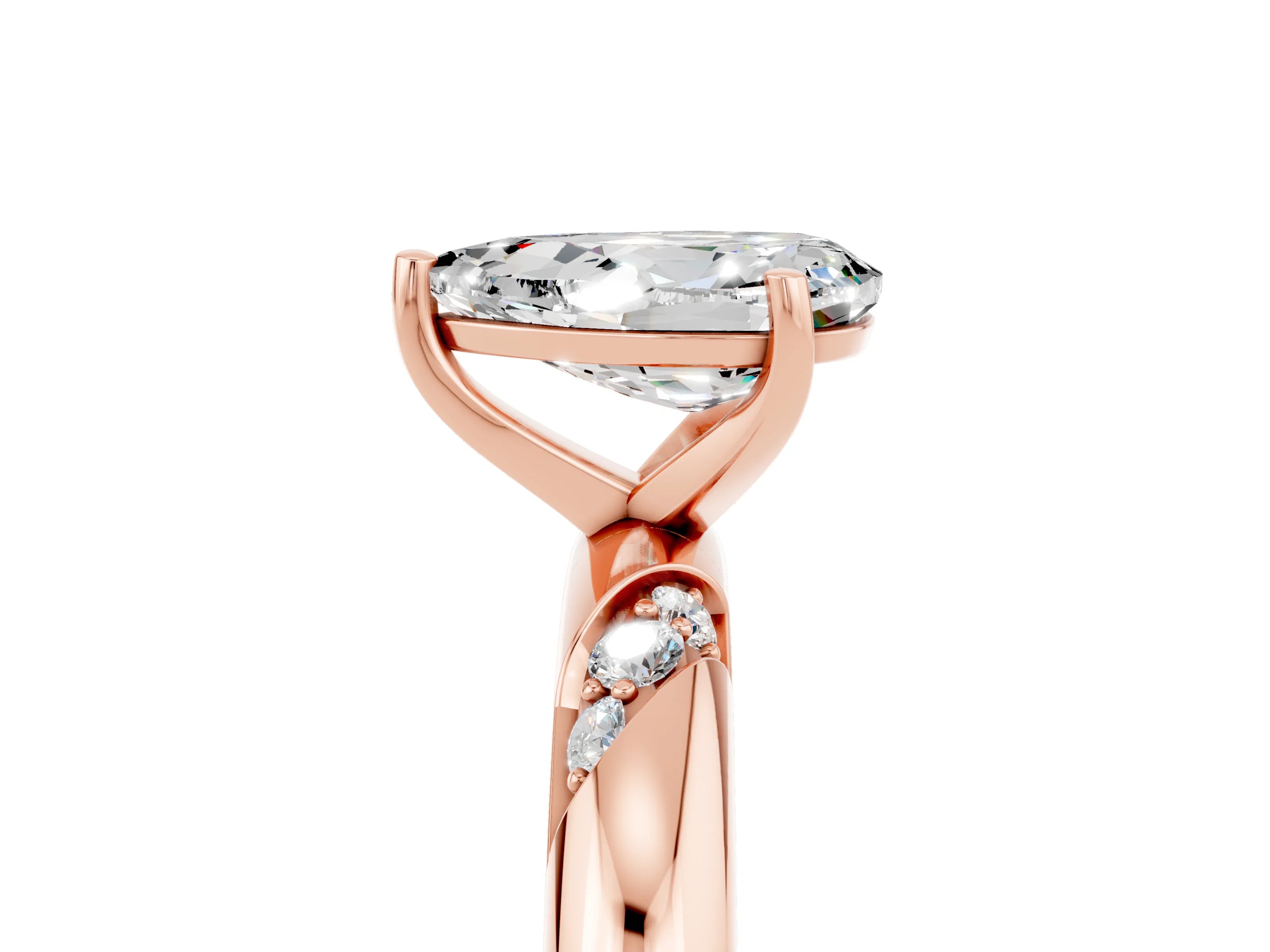 Rose gold Pear Cut Solitaire Diamond Engagement Ring with Twisted Pave Band and Four-Prong Setting_5