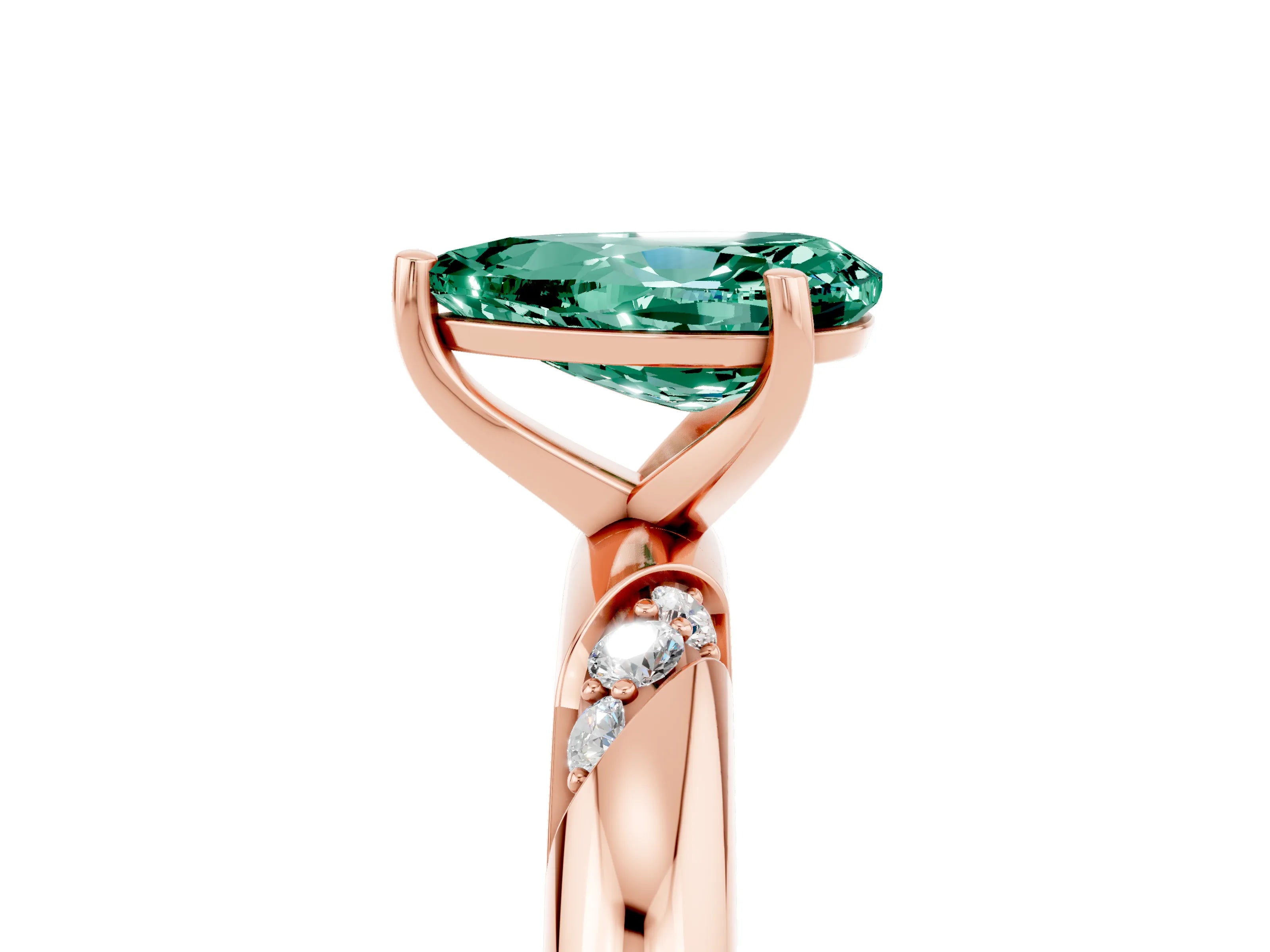 Rose gold Pear Cut Solitaire Diamond Engagement Ring with Twisted Pave Band and Four-Prong Setting_5