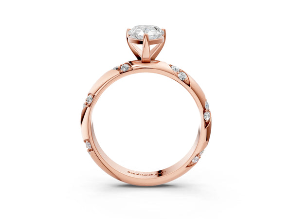Rose gold Pear Cut Solitaire Diamond Engagement Ring with Twisted Pave Band and Four-Prong Setting