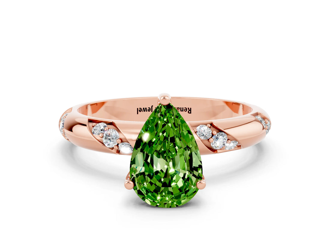 Rose gold Pear Cut Solitaire Diamond Engagement Ring with Twisted Pave Band and Four-Prong Setting