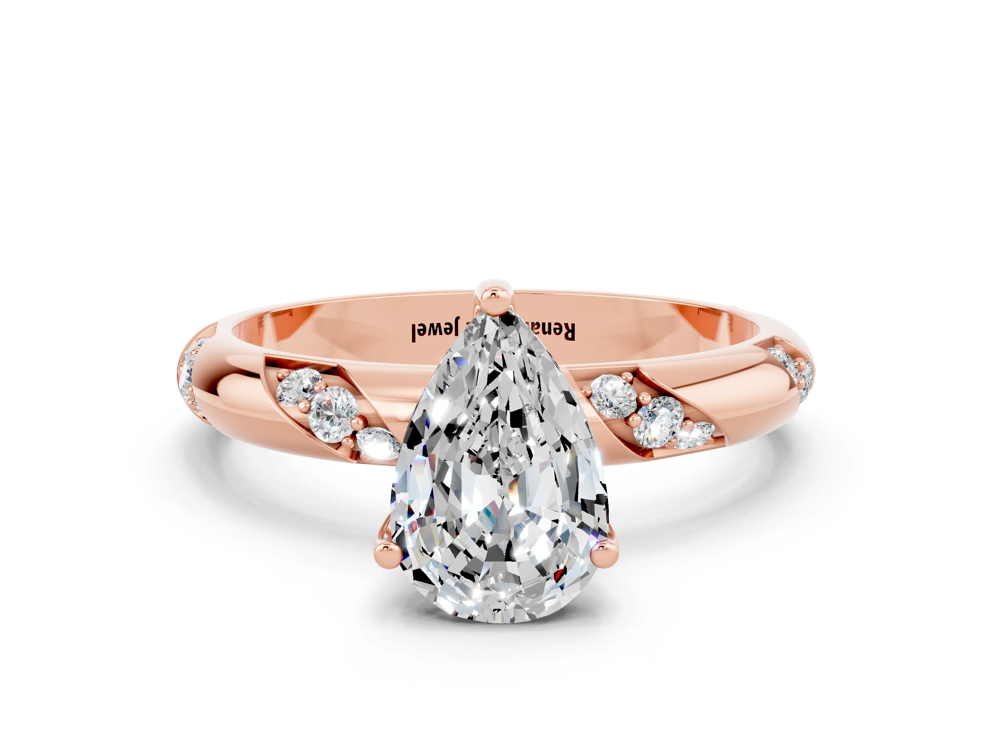 Rose gold Pear Cut Solitaire Diamond Engagement Ring with Twisted Pave Band and Four-Prong Setting