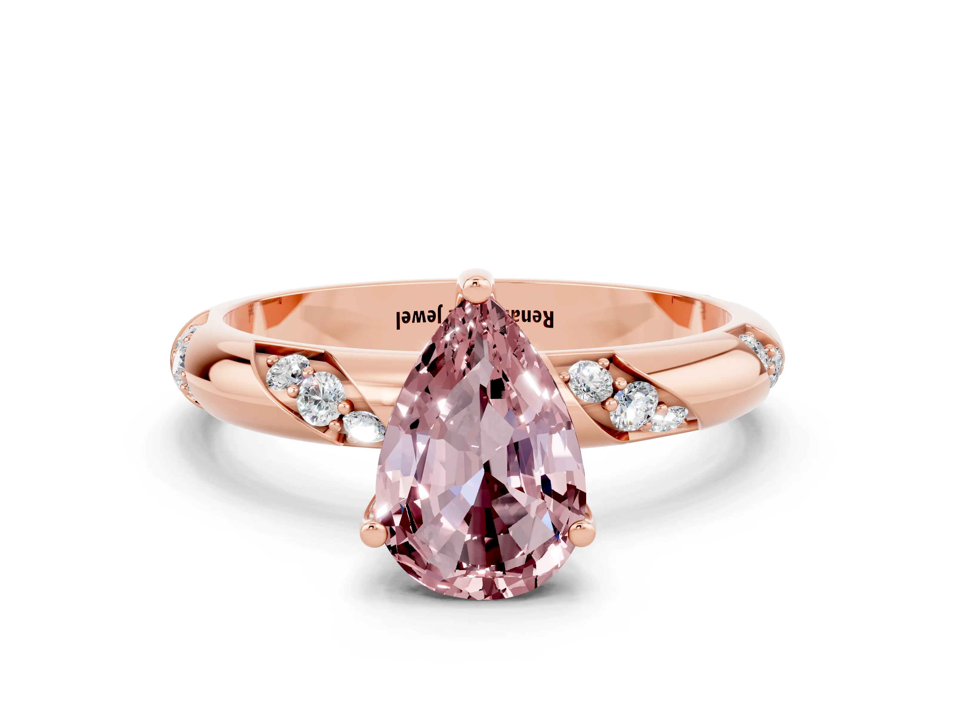 Rose gold Pear Cut Solitaire Diamond Engagement Ring with Twisted Pave Band and Four-Prong Setting