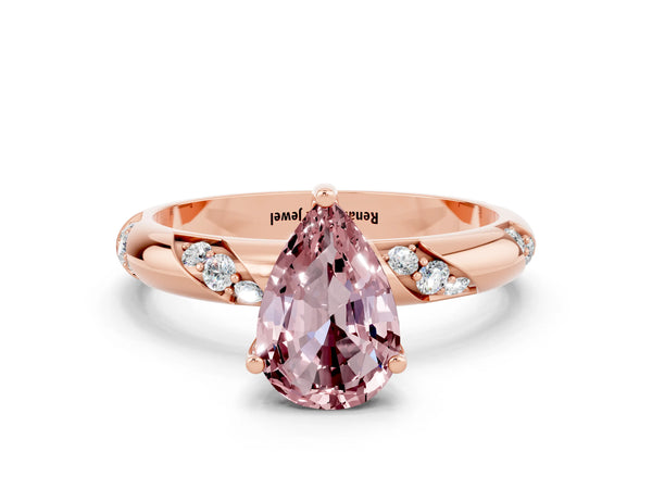 Rose gold Pear Cut Solitaire Diamond Engagement Ring with Twisted Pave Band and Four-Prong Setting