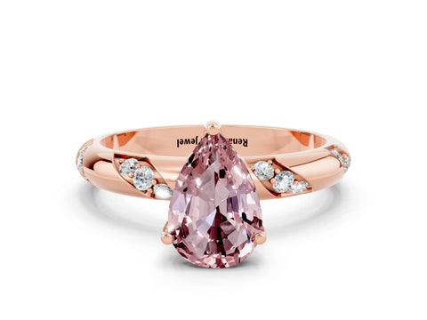 Rose gold Pear Cut Solitaire Diamond Engagement Ring with Twisted Pave Band and Four-Prong Setting