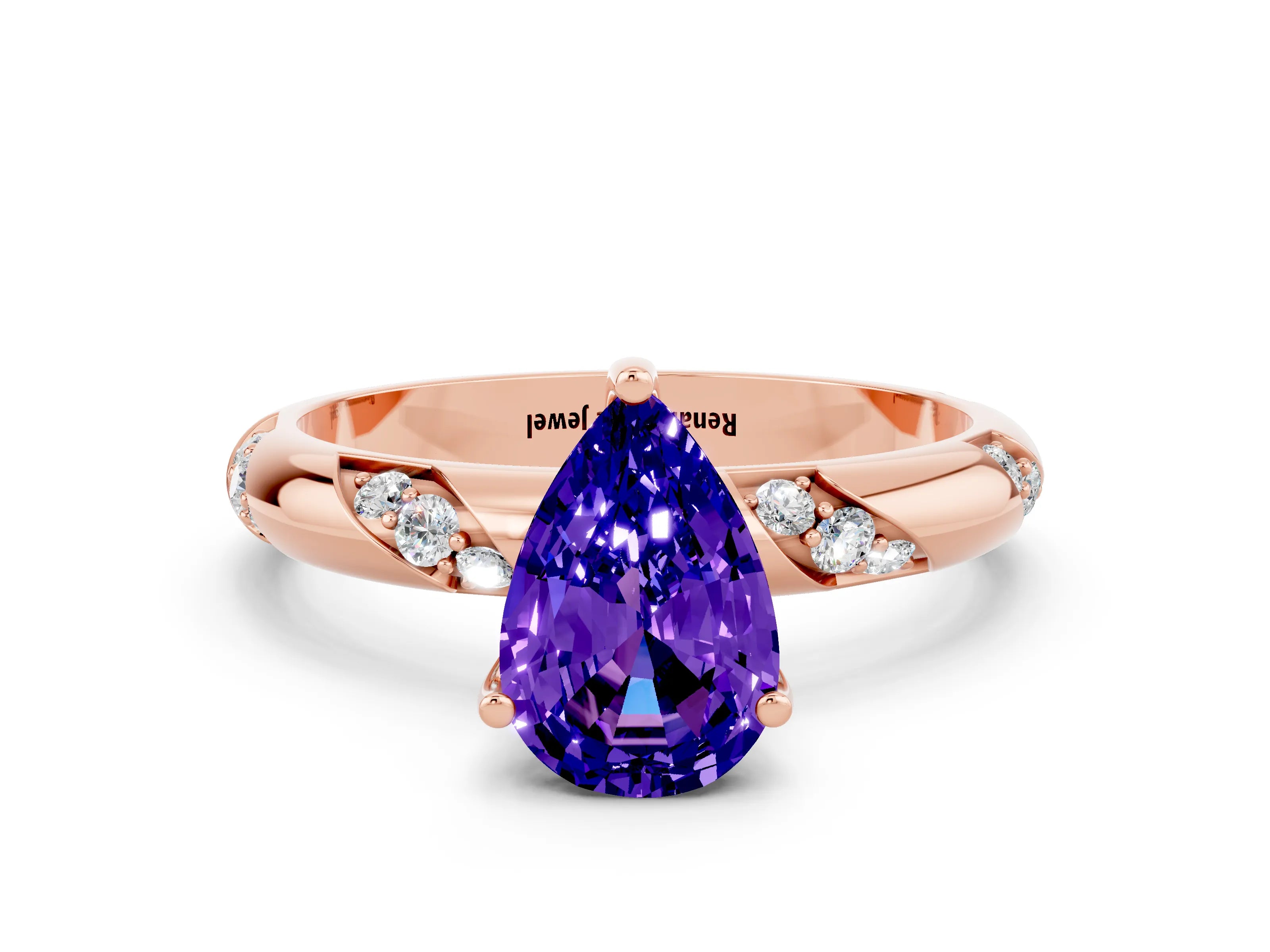 Rose gold Pear Cut Solitaire Diamond Engagement Ring with Twisted Pave Band and Four-Prong Setting