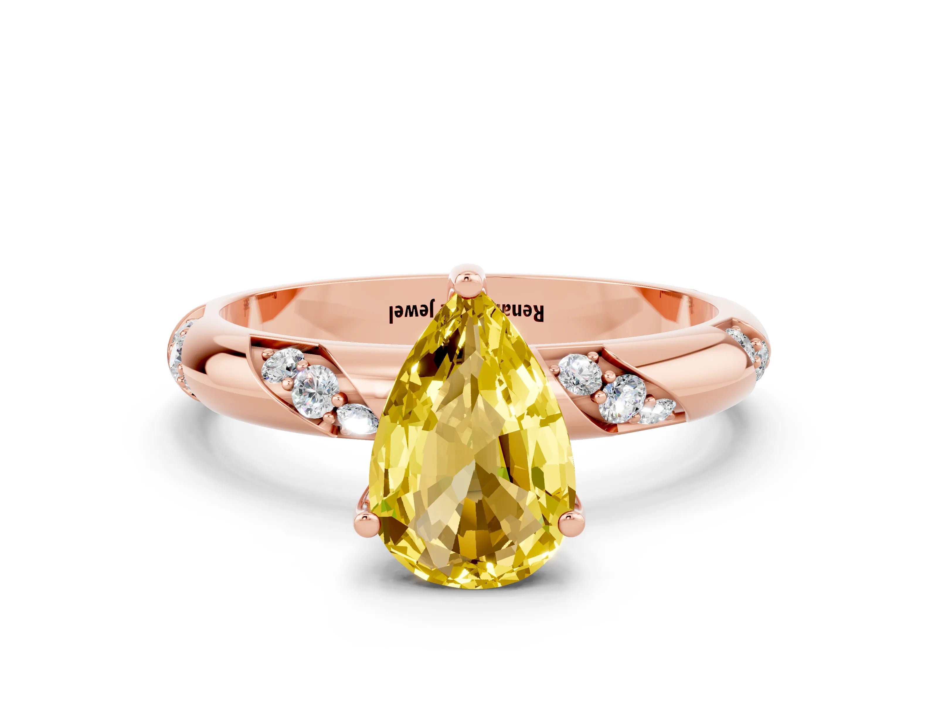 Rose gold Pear Cut Solitaire Diamond Engagement Ring with Twisted Pave Band and Four-Prong Setting