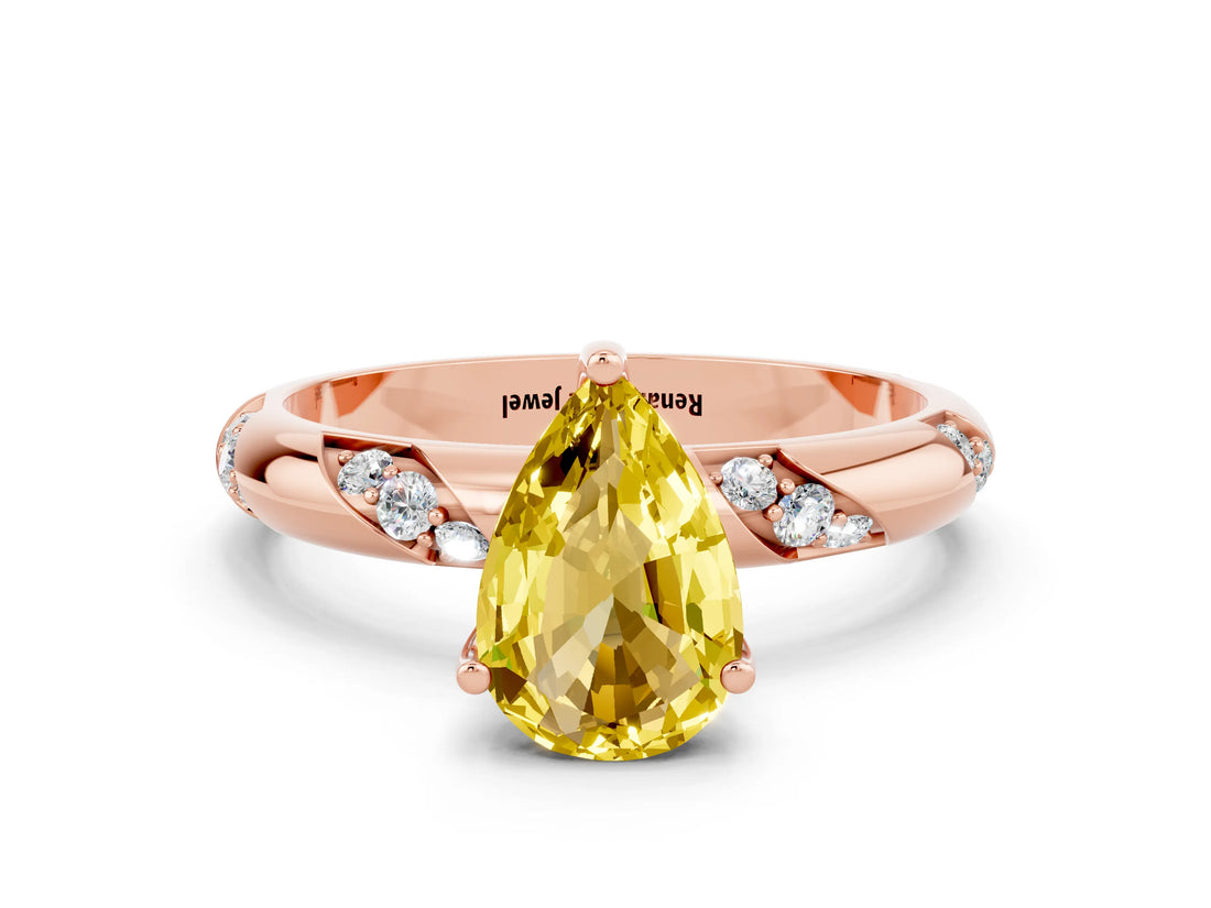 Rose gold Pear Cut Solitaire Diamond Engagement Ring with Twisted Pave Band and Four-Prong Setting