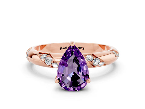 Rose gold Pear Cut Solitaire Diamond Engagement Ring with Twisted Pave Band and Four-Prong Setting