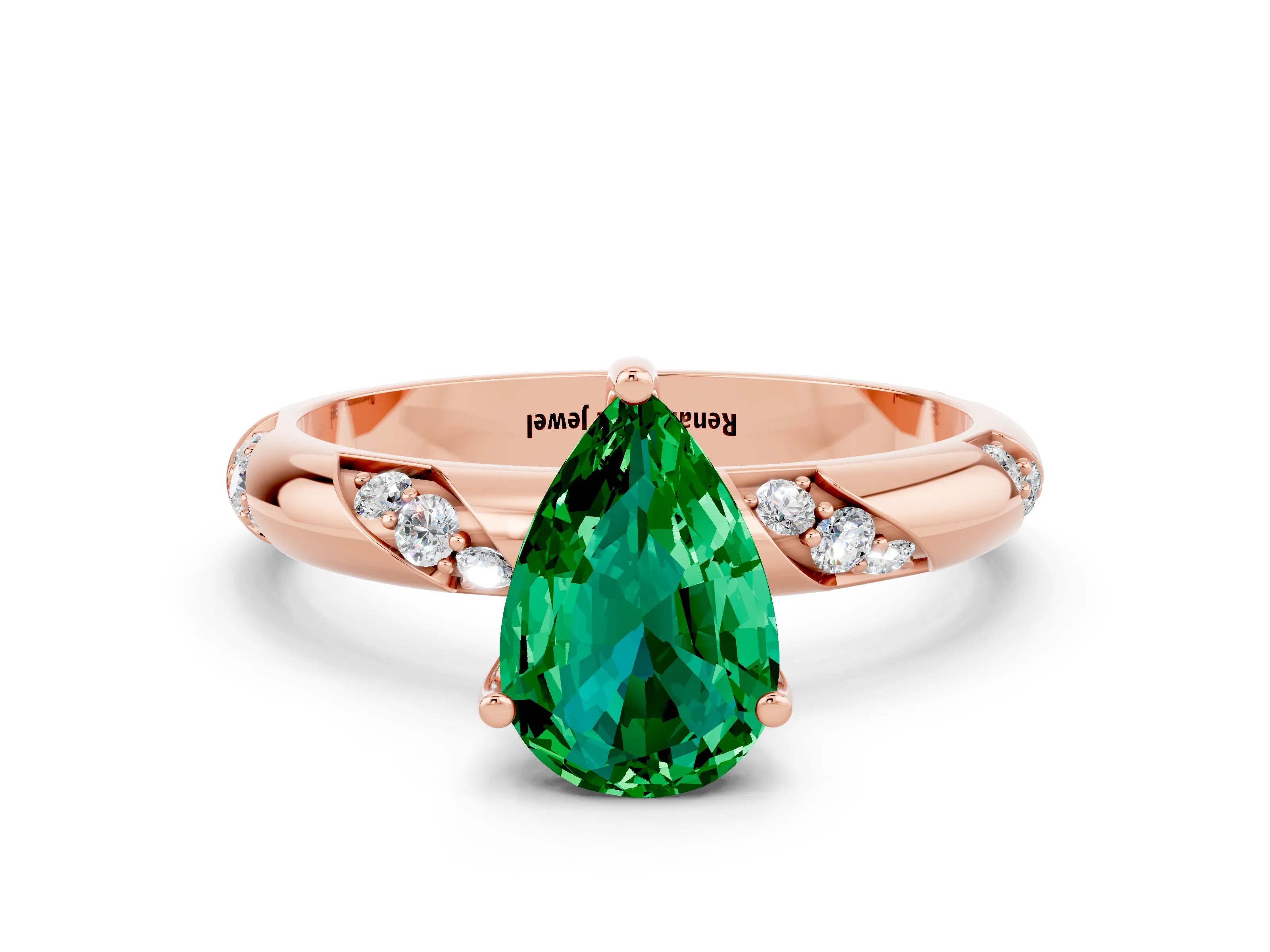 Rose gold Pear Cut Solitaire Diamond Engagement Ring with Twisted Pave Band and Four-Prong Setting