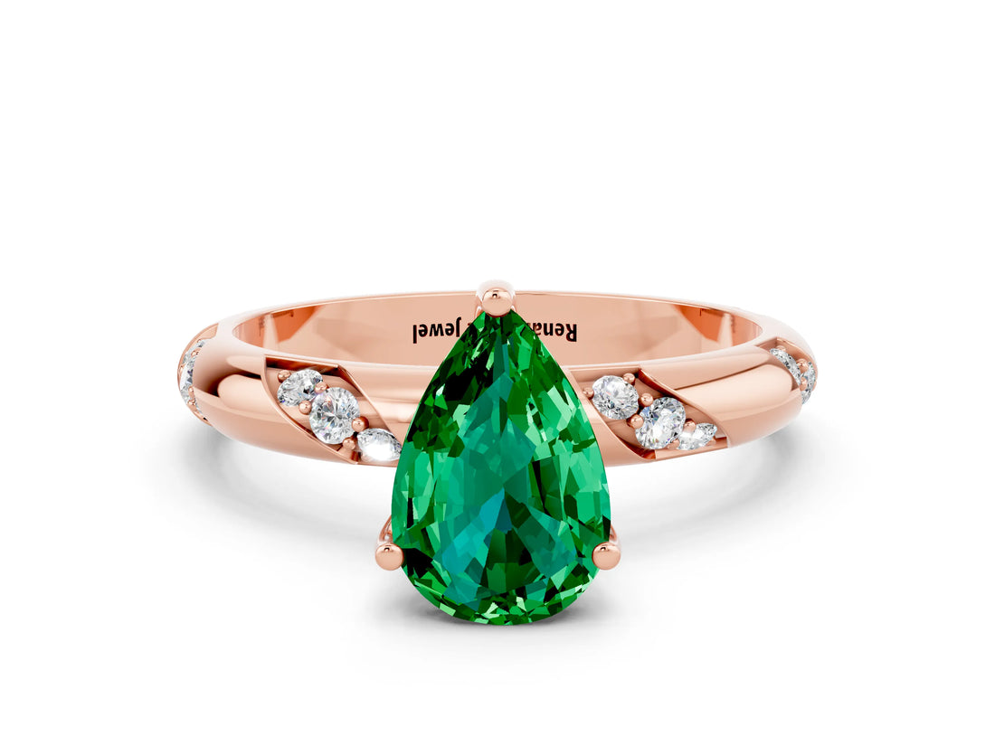Rose gold Pear Cut Solitaire Diamond Engagement Ring with Twisted Pave Band and Four-Prong Setting