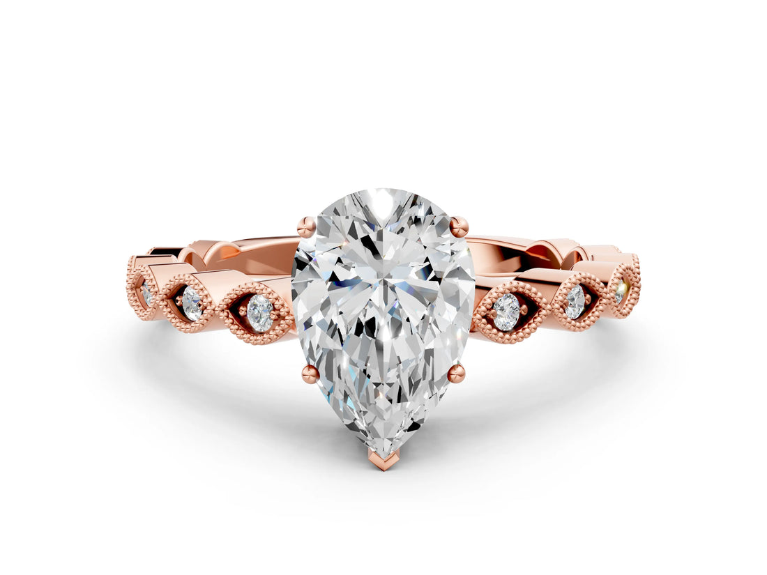 Rose gold Pear Cut Solitaire Diamond Ring with Infinity Twist Band and Four-Prong Setting_13
