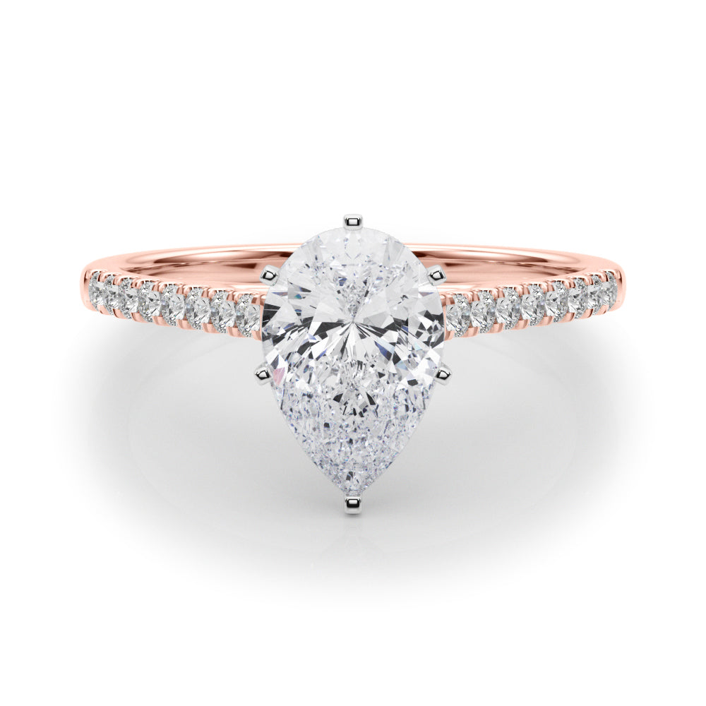 Rose gold Pear Cut Solitaire Diamond Ring with Pave Band and Four-Prong Setting 1