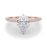 Rose gold Pear Cut Solitaire Diamond Ring with Pave Band and Four-Prong Setting 1