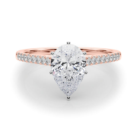 Rose gold Pear Cut Solitaire Diamond Ring with Pave Band and Four-Prong Setting 1